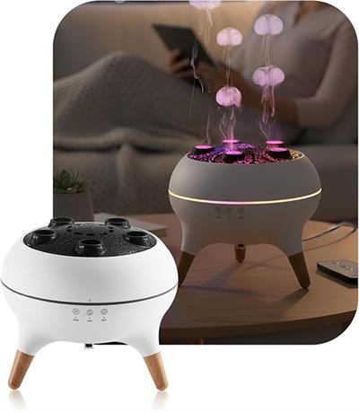 Robeve V80 Jellyfish Hava Nemlendirici Deniz Anası Efektli Ultrasonik Buhar Makinesi  Kumandalı, LED Işıklı & Sese Duyarlı Ritim Modlu 