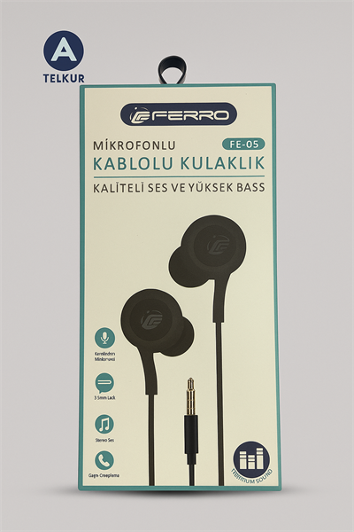 FERRO Kaliteli Ses Yüksek Baslı Kablolu Kulak İçi Mikrofonlu 3.5mm Jacklı Kulaklık FE-05