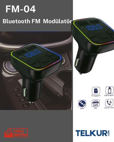 FERRO FM-04 Araç Fm Transmitter Bluetooth USB Mp3 Sd Kart Çakmaklık Girişli LED Işıklı Araç Kiti