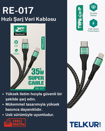 FERRO Reshurk RE-017 Type-c & Lightning 35W Metal Uclu 1000cm 3,1A Hasır Kablo