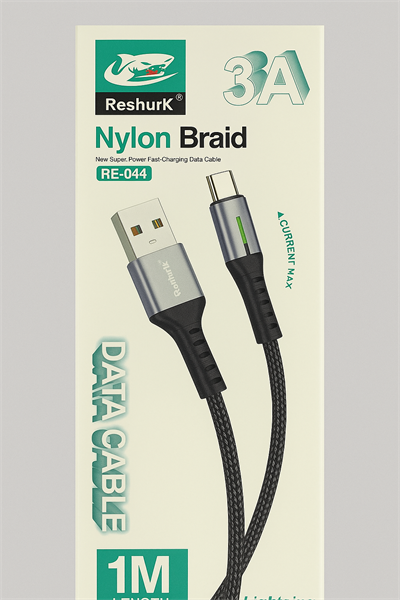 FERRO Reshurk RE-044 Usb-c & Type-c Metal Uclu 1000cm 3A Hasır Data - Şarj Kablosu