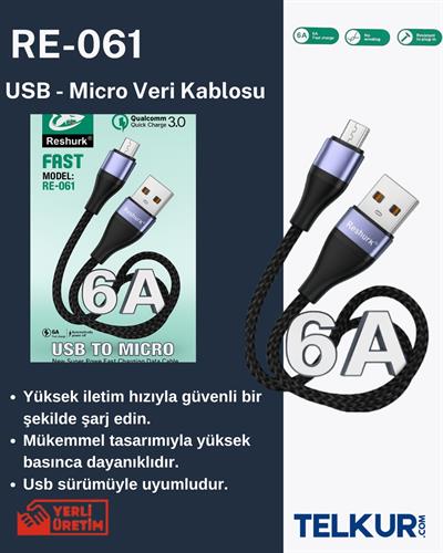 FERRO Reshurk RE-061 Usb-c & Micro Metal Uclu 1000cm 6A Hasır Data - Şarj Kablosu