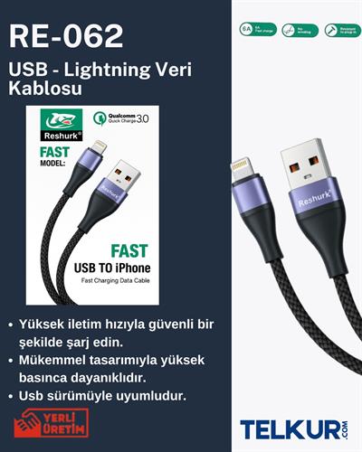 FERRO Reshurk RE-062 Usb-c & Lightning Metal Uclu 1000cm 6A Hasır Data - Şarj Kablosu