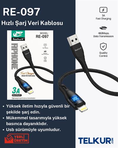 FERRO Reshurk RE-097 Usb-c & Lightning Metal Uclu Ledli 1000cm 3A Hızlı Data - Şarj Hasır Kablo