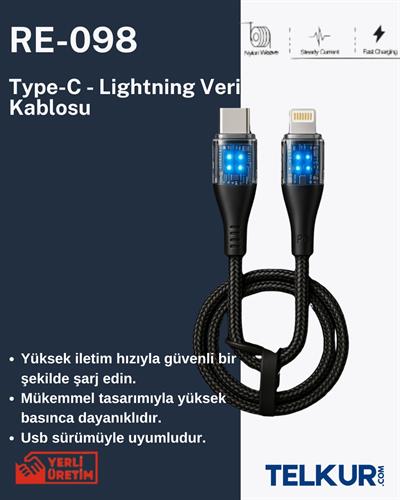 FERRO Reshurk RE-098 Type-c & Lightning Silikon Uclu Ledli 1000cm 30W Hızlı Data - Şarj Hasır Kablo