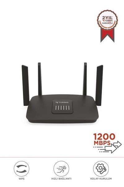 Torima AC06 Siyah Çift Bant Kablosuz WiFi Router 1200Mbps – 2.4GHz & 5GHz 4 Antenli