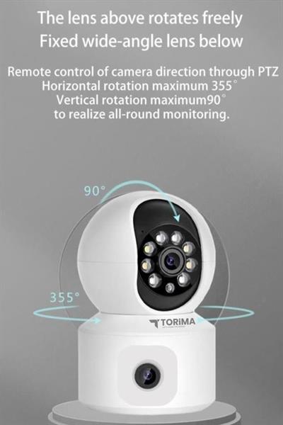 Torima CMR10 Güvenlik Kamerası 360 Derece Dönebilen 1080P Çift Kamera Full Hd Smart Ip Kamera Beyaz