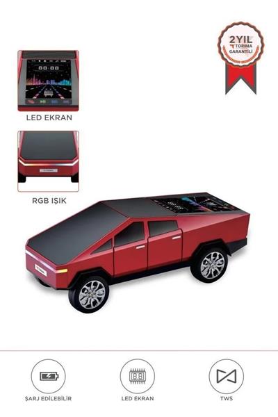 Torima D68 Bluetooth Hoparlör Retro Araba CyberTruck Tasarımlı Rgb Işıklı TWS USB 15W Speaker Kırmızı