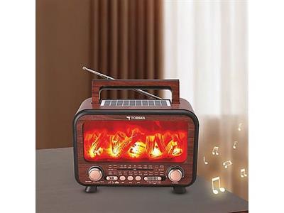Torima D72 Nostaljik Radyo Şömine Görünümlü LED Işık Fenerli Bluetooth,Hafıza Kartı,Usb Bellek,Aux Ve Radyo Destekli Hoparlör Koyu Renkli Ahşap