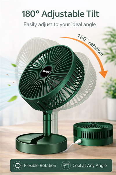 Torima F-06 Yeşil Taşınabilir Şarjlı Fan 3 Kademeli Vantilatör Klima Soğutucu Fan 