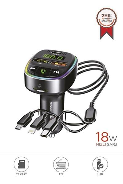 TORİMA G15 Siyah FM Transmitter Araç Şarj Cihazı (18W Hızlı Şarj - USB/Type-C/TF Kart Destekli)