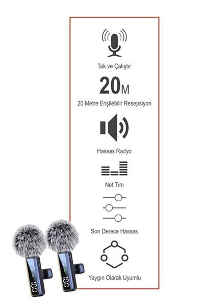 Torima H68 Type-C + Lightning + Aux 2li 3in1 Kablosuz Yaka Mikrofonu