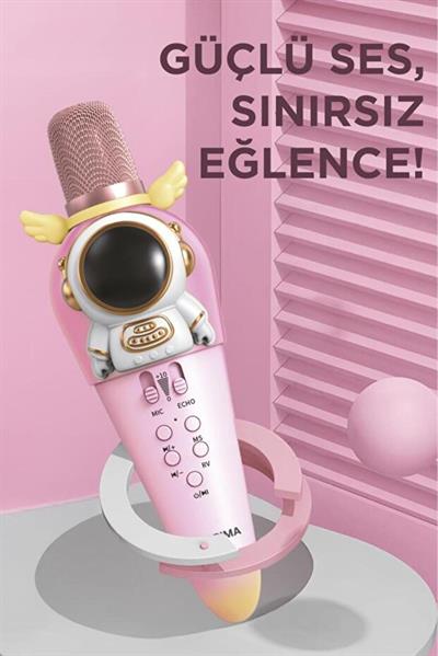 Torima KIDMIC01 Astronot Figürlü Şarjlı BT Karaoke Mikrofon ve Ho0parlör  Pembe