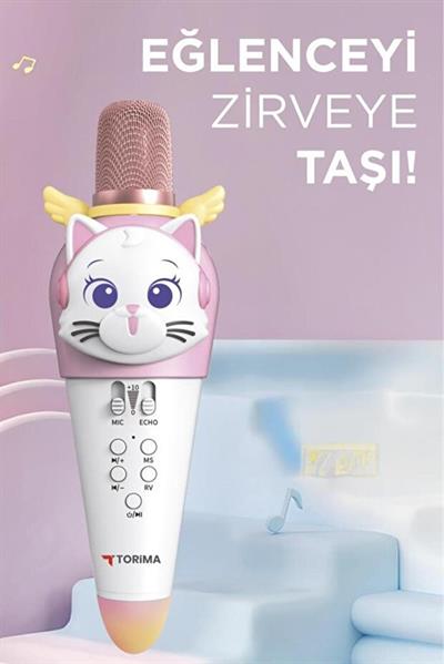 Torima KIDMIC02 Kedi Figürlü Şarjlı BT Karaoke Mikrofon ve Hoparlör Beyaz