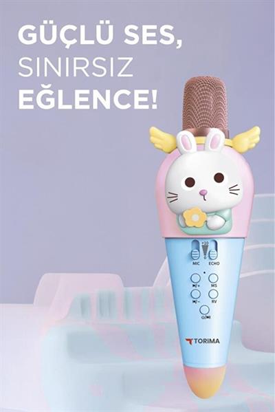 Torima KIDMIC03 Kedi Figürlü Şarjlı BT Karaoke Mikrofon ve Hoparlör Mavi
