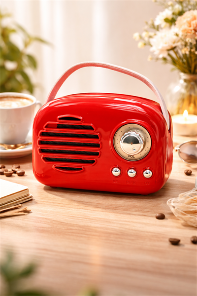 Torima KTS-1682 Retro Bluetooth Hoparlör LED Işıklı FM Radyo USB Şarjlı Taşınabilir Kırmızı