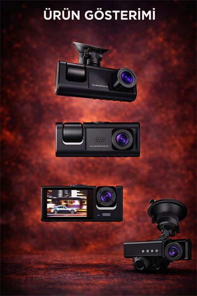 Torima TA-01 Siyah 1080p Araç içi 3 Kameralı Lcd Ekranlı Gece Görüşlü Araç Kamerası