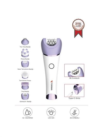 Torima TEP-02 Beyaz 6 Başlıklı (Yüz+Koltuk Altı+Bikini Bölgesi+Bacak) Islak Ve Kuru Kablosuz Epilatör