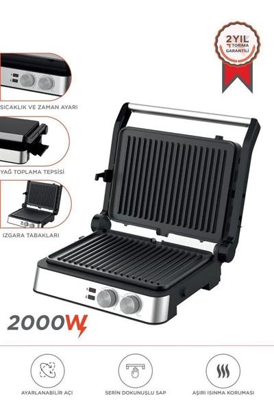 Torima TG-PRO300 Siyah-Gümüş 2000W Paslanmaz Çelik Tost Izgara Makinesi Çıkarılabilir Plaka