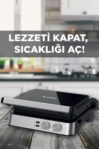 Torima TG-PRO300 Siyah-Gümüş 2000W Paslanmaz Çelik Tost Izgara Makinesi Çıkarılabilir Plaka