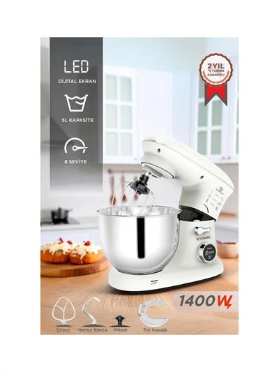 Torima TMK-1400DT Beyaz Stand Mikser , Hamur Yoğurma Makinesi , Mutfak Şefi 1400W