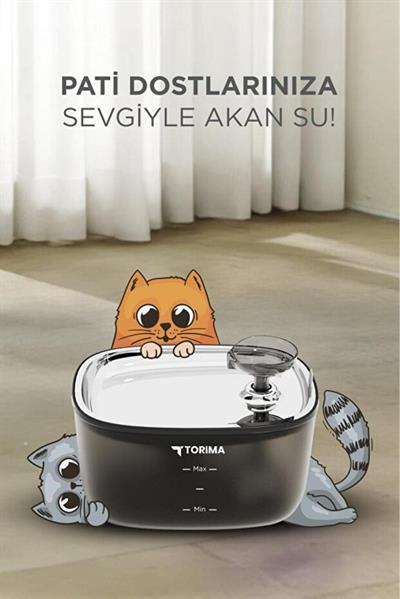 Torima Tpd-01 Siyah Otomatik Filtreli Kedi Köpek Su Pınarı Su Çeşmesi Ultra Sessiz Su Şelalesi