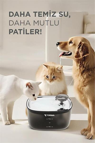 Torima Tpd-01 Siyah Otomatik Filtreli Kedi Köpek Su Pınarı Su Çeşmesi Ultra Sessiz Su Şelalesi