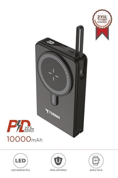 Torima TRM-1019 10000 mAh MagSafe (Kablosuz) Type-C 22,5 W Hızlı Şarj Powerbank