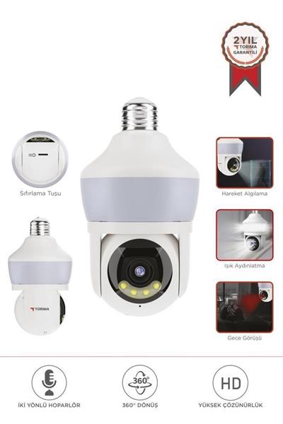 Torima CMR26 Güvenlik Kamerası 360 Derece Dönebilen Wifi Ampül Full Hd Smart Ip Kamera Beyaz