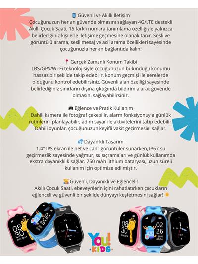 YouKIDS  KN8100 4G Akıllı Çocuk saati Pembe 
