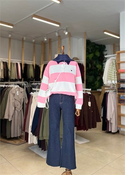 NAKIŞ DETAYLI ÇİZGİLİ SWEATSHİRT