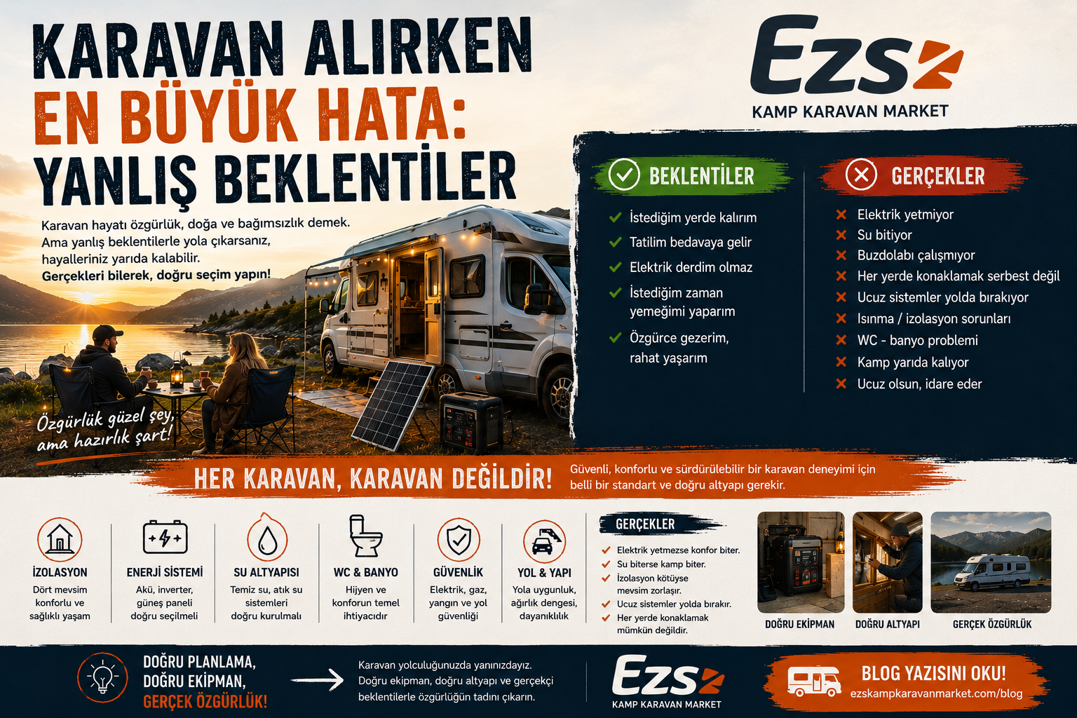 Karavan hayatındaki beklentiler ile gerçek kullanım arasındaki farkları anlatan blog kapak görseli