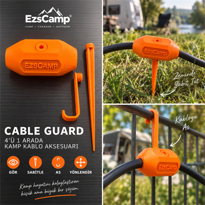 EzsCamp Cable Guard – 4'ü 1 Arada Kamp Kablo Sabitleme ve İşaretleme Aparatı