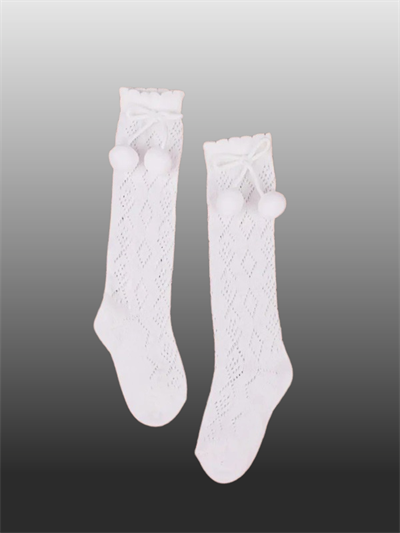 1li Kız Bebek Pon Pon Kurdele Detaylı Dizaltı Çorap Krem