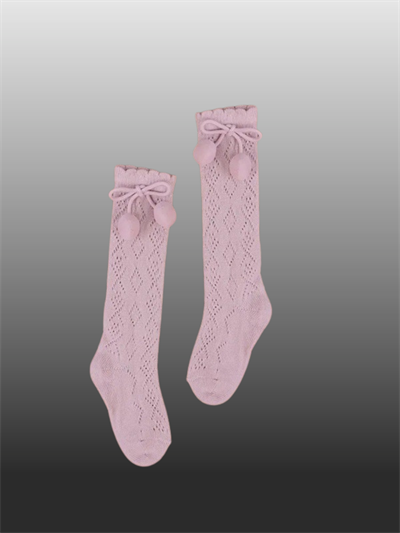 1li Kız Bebek Pon Pon Kurdele Detaylı Dizaltı Çorap Gül Kurusu