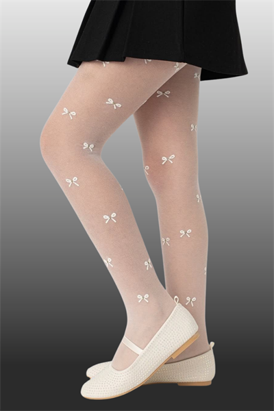 1li Kız Çocuk İnce Kurdele Desenli Külotlu Çorap Krem