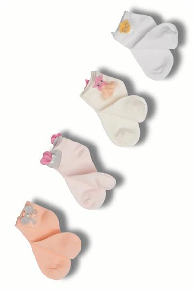 2 Çift Kız Çocuk Krem Aksesuar Detaylı Soket Çorap