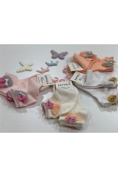 2 Çift Kız Çocuk Pembe Aksesuar Detaylı Soket Çorap