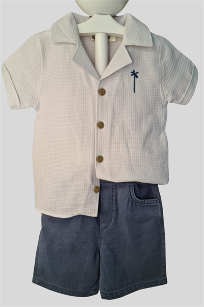 2li Erkek Çocuk Krem Gömlek Mavi Sortlu Takım