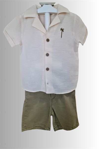 2li Erkek Çocuk Krem Gömlek Yeşil Sortlu Takım