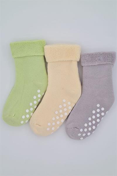 3-4 Yaş 3 Çift Havlu Pamuklu Kaydırmaz Taban  Kışlık Unısex Çocuk Ve Bebek Soket Çorap
