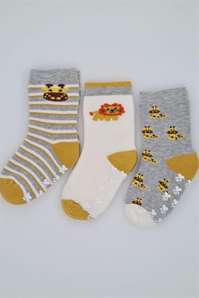 3-4 Yaş 3 Çift Havlu Pamuklu Kaydırmaz Taban  Kışlık Unısex Çocuk Ve Bebek Soket Çorap