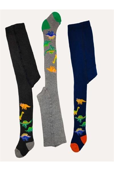 3 Adet Pamuklu Erkek Dinazor Desenli Çocuk Ve Bebek Külotlu Çorap