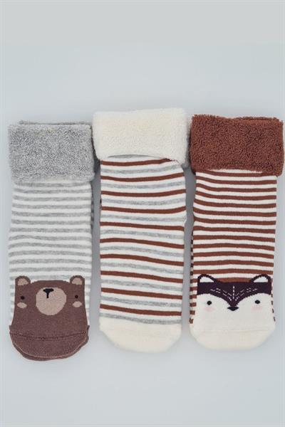 3 Çift Havlu Pamuklu Kaydırmaz Taban  Kışlık Erkek Çocuk Ve Bebek Soket Çorap