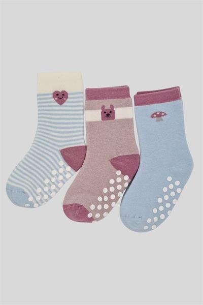 3 Çift Havlu Pamuklu Kaydırmaz Taban Kışlık Mantar Kalp Desenli Kız  Çocuk Ve Bebek Soket Çorap