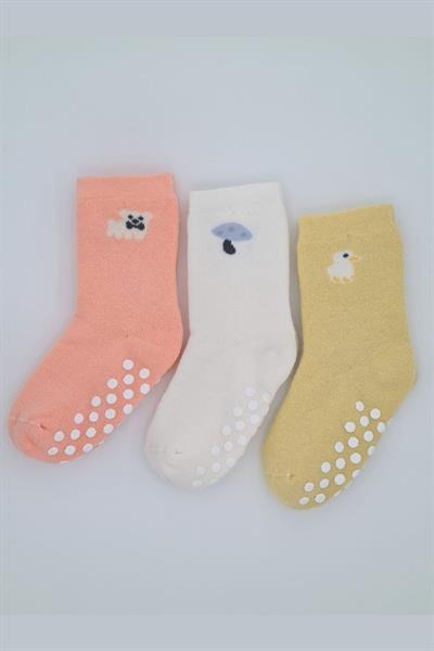 3 Çift Havlu Pamuklu Kaydırmaz Taban  Kışlık Kız Çocuk Ve Bebek Soket Çorap