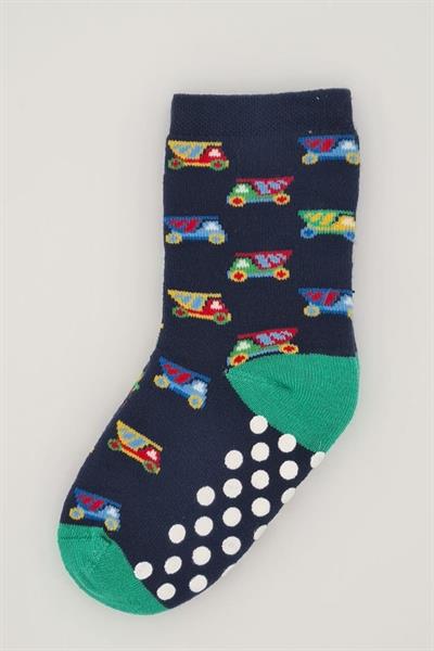 3 Çift Havlu Pamuklu Kaydırmaz Taban Kışlık Araba Ve Çizgi Desenli  Erkek Çocuk Ve Bebek Soket Çorap