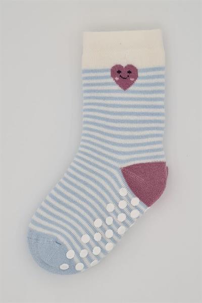 3 Çift Havlu Pamuklu Kaydırmaz Taban Kışlık Mantar Kalp Desenli Kız  Çocuk Ve Bebek Soket Çorap
