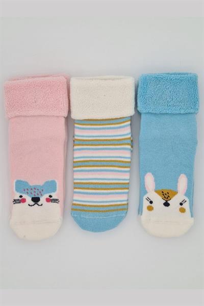 3 Çift Havlu Pamuklu Kaydırmaz Taban  Kışlık Kız Çocuk Ve Bebek Soket Çorap