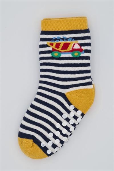 3 Çift Havlu Pamuklu Kaydırmaz Taban Kışlık Araba Ve Çizgi Desenli  Erkek Çocuk Ve Bebek Soket Çorap